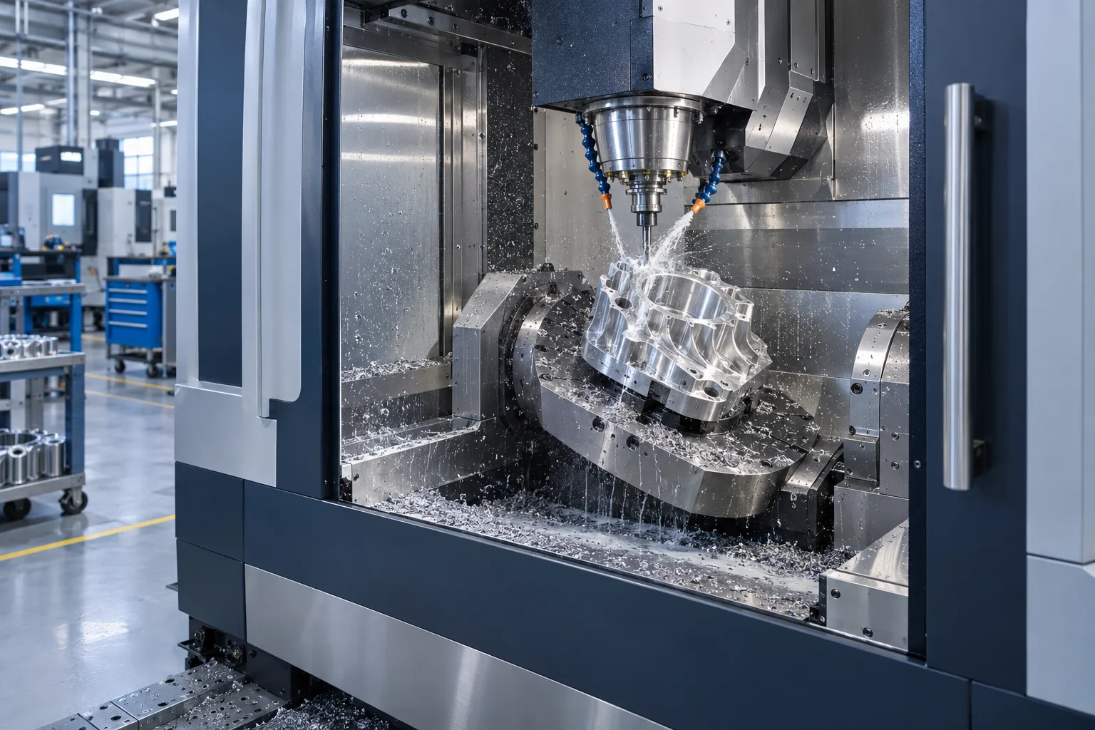 Precision CNC machining center aisle in a modern factory