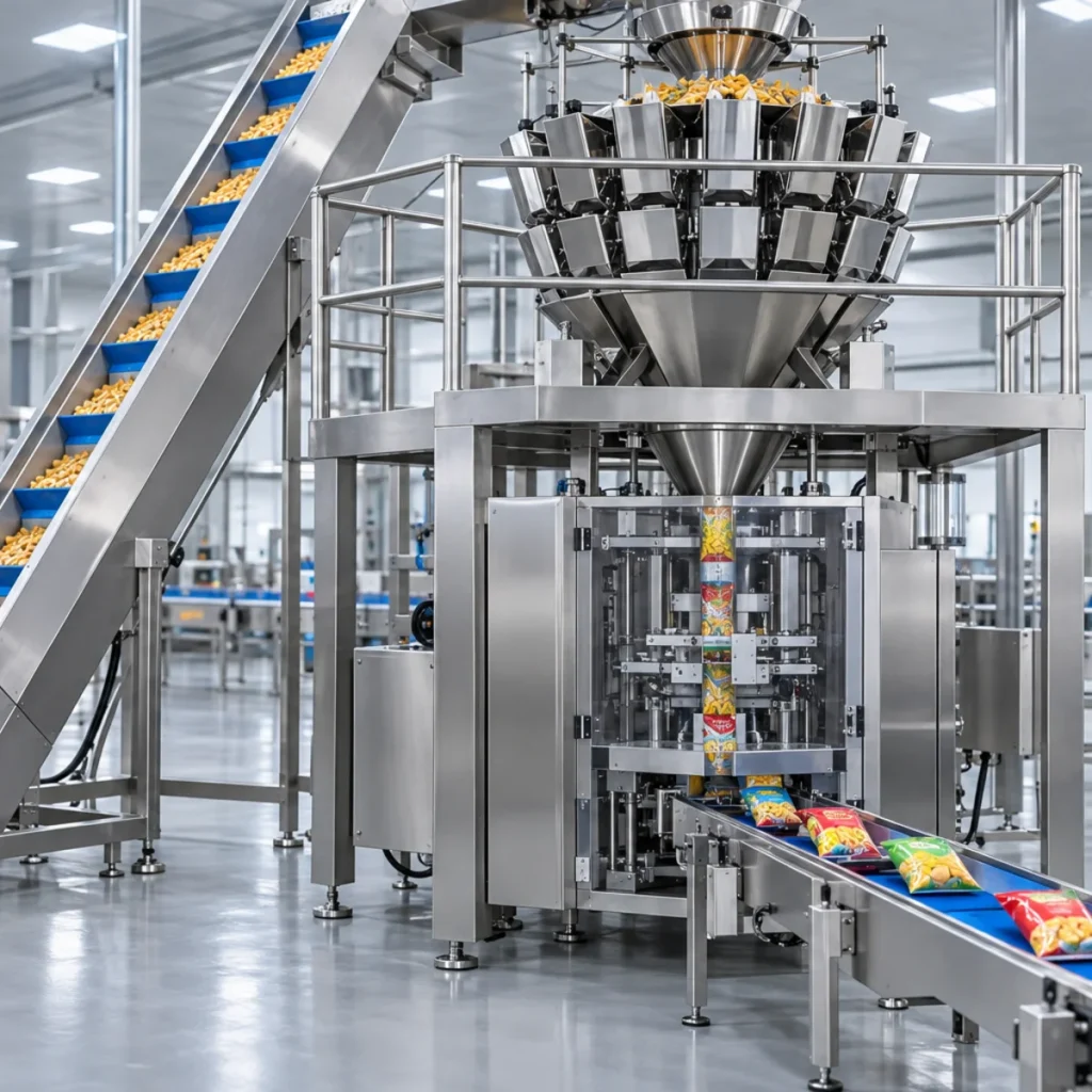 Multihead weigher and VFFS food packaging line